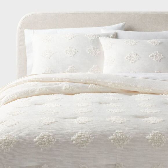 Threshold Other - Threshold -  Jacquard Comforter Set Solid Crinkled Ye Ivory